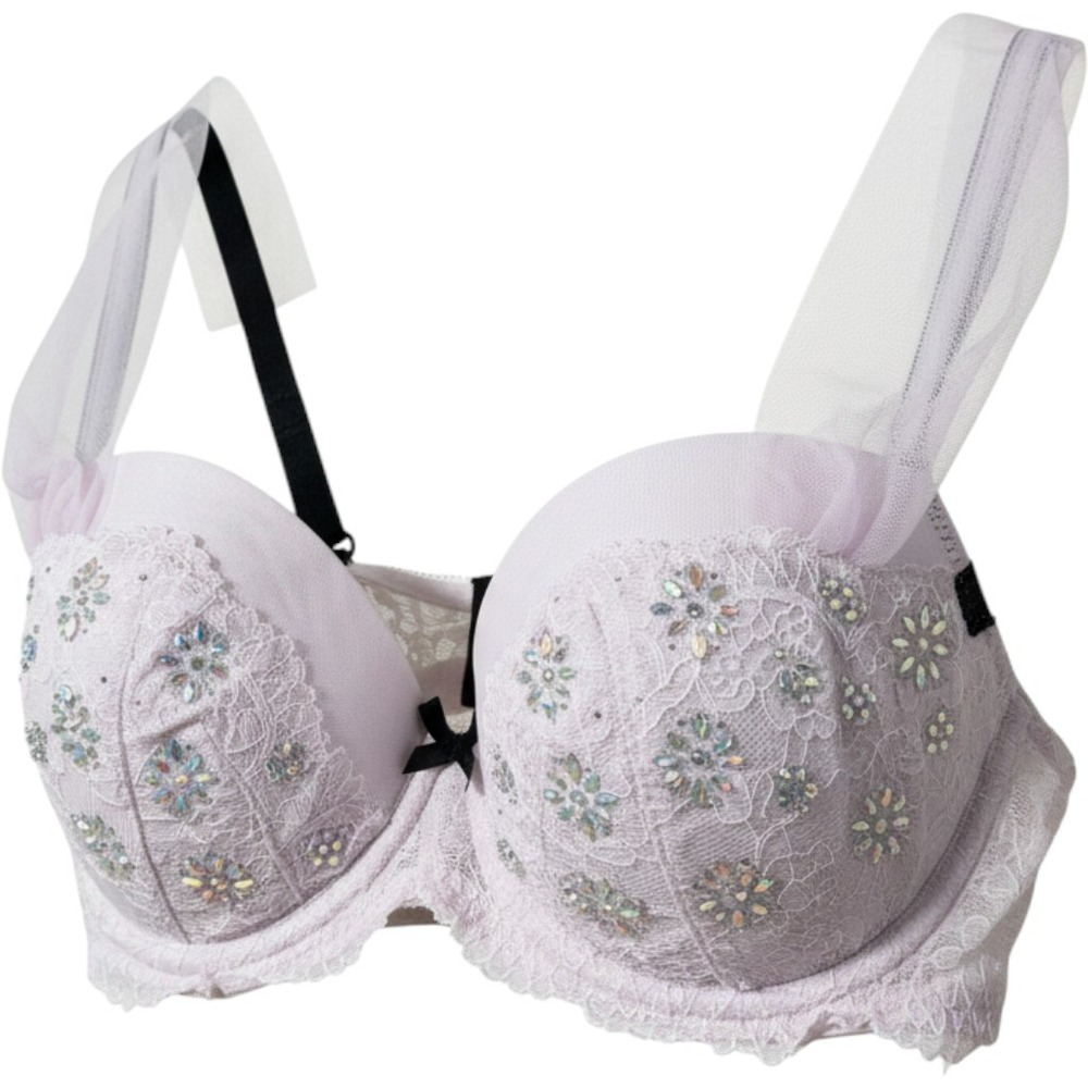 Victorias Secret Dream Angels Lined Demi Bra 36C Lavender Lace Rhinestones